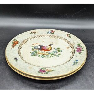 Antique‎ NY Booths Bowing Pheasant Bird Salad Dessert Plate Set/2 7.75" Flower